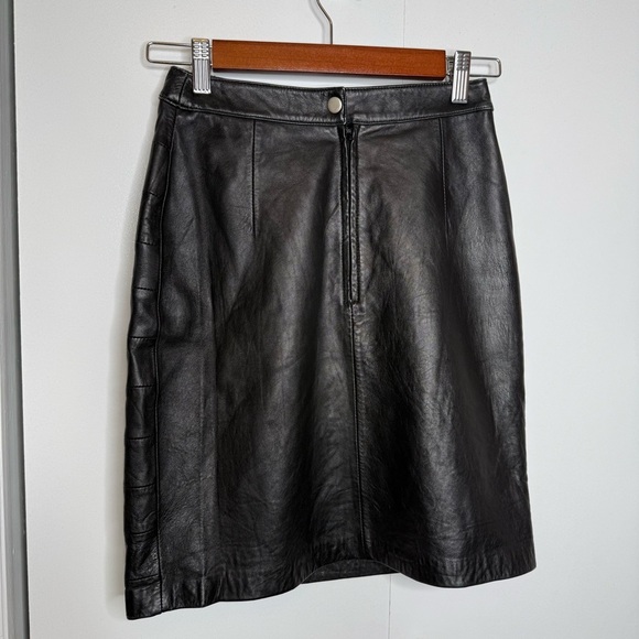 Paolo Santini - Vintage 100% Leather Black Mini Skirt - Size 4 - Picture 3 of 11